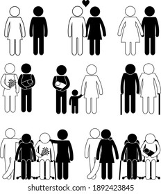 Ethnic Diversity Concept. Family Togetherness. Stick Figure Pictogram Icon