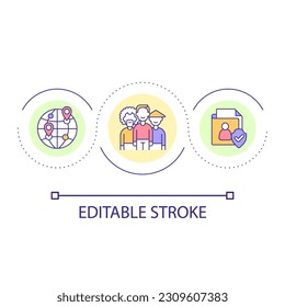Ethnic diversity loop concept icon. Racial tolerance politics. Security of origin data abstract idea thin line illustration. Isolated outline drawing. Editable stroke. Arial font used
