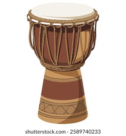 Ethnic Djembe Drum in Cartoon Style Vector Art of Traditional Instrument