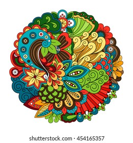 Ethnic doodle floral zentangle like circle pattern. Vector illustration