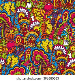  Ethnic doodle seamless pattern with floral  ornament.