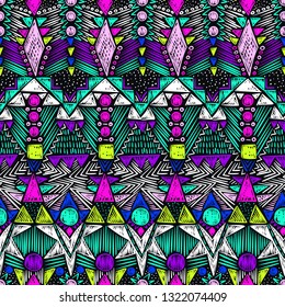 Ethnic doodles pattern. Tribal print. Simple sketch background. Aztec. Abstract geometric fabric. Cloth design. Embroidery. Fashion. Hippie. Textile ornament. Hand drawn seamless vector.