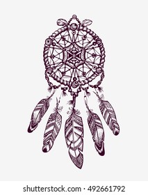 Ethnic dream catcher with feathers. American Indian style. Vector illustration