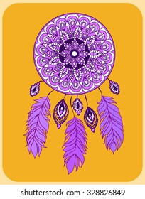 Ethnic Dreamcatcher with feathers and mandala