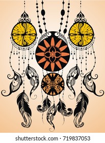 Ethnic dreamcather on arrow,retro vector illustration
