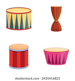 Ethnic drum icons set cartoon vector. Drum of different style and color. Percussion musical instrument