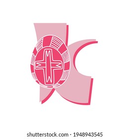 Alfabeto étnico de Pascua. Letra decorativa K. Patrón con cruz