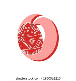 Ethnic Easter alphabet. Decorative number 0. Pattern with lines