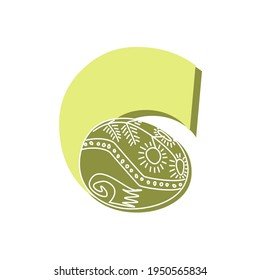 Ethnic Easter alphabet. Decorative number 6. Pattern with lines