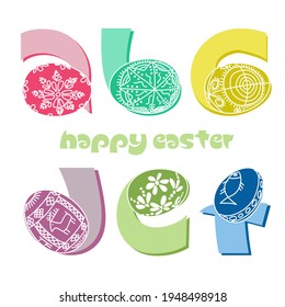 Ethnic Easter alphabet. Set of decorative letters A, B, C, D, E, F. Happy Easter