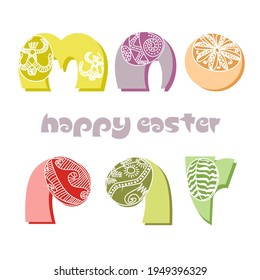 Ethnic Easter alphabet. Set of decorative letters M, N, O, P, Q, R. Happy Easter