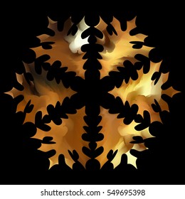ethnic Egyptian orange and Sunny pattern. Vintage floral ornament on black background.