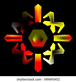 ethnic Egyptian orange and Sunny pattern. Vintage floral ornament on black background.