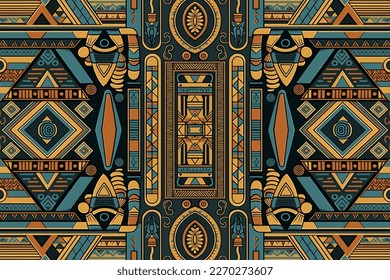 Ethnic Egyptian Seamless Pattern. Abstract traditional folk old ancient antique tribal ethnic Egypt graphic line. Ornate elegant luxury vintage retro style for texture textile fabric background.