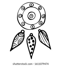 Ethnic element of the pendant, hand-drawn. White seamless background. Design for fabric, print, postcard, cover, packaging. Vector illustration.
