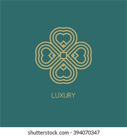 Ethnic elements of ancient civilizations. Vector  logo design template and emblems in trendy linear style. Linear Gold emblem on a colorful  background. Logo template for Cafe, Hotel, Restaurant