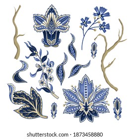Ethnische Elemente indischer Ornamente einzeln. Vektorgrafik