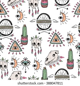 Ethnic elements seamless pattern. Abstract western objects. Vector illustration