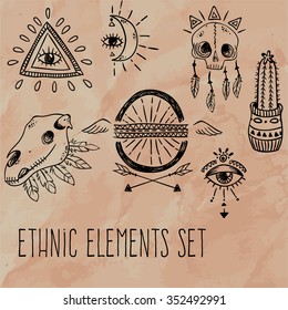 Ethnic elements set. Abstract western objects. Vector illustration