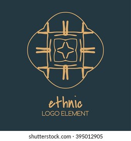 Ethnic elements. Vector  logo design template and emblems in trendy linear style. Linear Gold emblem on a colorfull  background. Logo template for Cafe, Hotel, Heraldic, Restaurant, Boutique