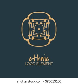 Ethnic elements. Vector  logo design template and emblems in trendy linear style. Linear Gold emblem on a colorfull  background. Logo template for Cafe, Hotel, Heraldic, Restaurant, Boutique