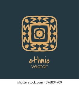Ethnic elements. Vector  logo design template and emblems in trendy linear style. Linear Gold emblem on a colorfull  background. Logo template for Cafe, Hotel, Heraldic, Restaurant, Boutique