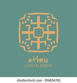 Ethnic elements. Vector  logo design template and emblems in trendy linear style. Linear Gold emblem on a colorfull  background. Logo template for Cafe, Hotel, Heraldic, Restaurant, Boutique