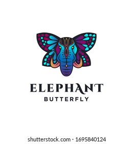 Ethnic elephant with butterfly wing logo illustration vector template on white background
