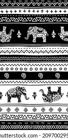 ethnic elephant design - seamless vector repeat pattern, use it for wrappings, fabric, packaging and other print and design projects