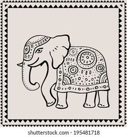 Ethnic elephant. Hand drawn vector  illustration. Indian style.