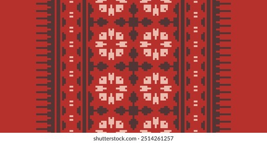Patrón geométrico de bordado étnico. Estilo geométrico del arte del pixel del patrón inconsútil de la puntada floral cuadrada. Uso geométrico étnico del patrón de la puntada para la tela, materia textil, Elementos de la decoración casera,