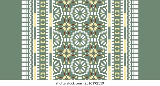 Patrón geométrico de bordado étnico. Estilo geométrico del arte del pixel del patrón inconsútil de la puntada floral cuadrada. Uso geométrico étnico del patrón de la puntada para la tela, materia textil, Elementos de la decoración casera,