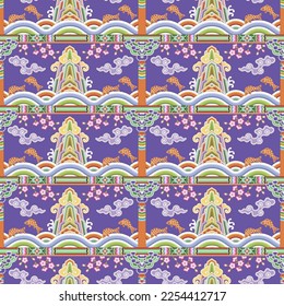 Ethnic embroidery mountains waves seamless pattern