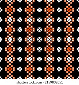 Ethnic endless Hearts shap. Black, white and orange background in Arabic, Islamic, Oriental style. Ethnic fabric Seamless. For paper, textile, ceramics design and Ethnic fabric.