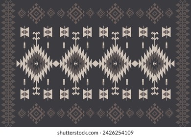 Ethnic fabric design, black, brown, cream, geometric shapes for textiles and clothing, blankets, rugs, blankets, vector illustration.