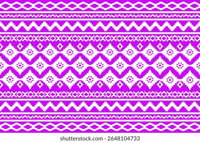 Ethnic fabric design with pink and white in pixel art . Design for background,  carpet, wallpaper, clothing, wrapping, Batik, fabric and all kinds of home decorations.Vector illustration