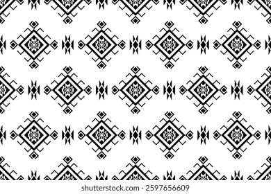 Ethnic fabric designs,Bohemian fabric patterns ,Vector illustration embroidery style,ethnic Aztec Textile Design,Handcrafted Ethnic Ornament,Geometric pattern vector, black and white pattern.