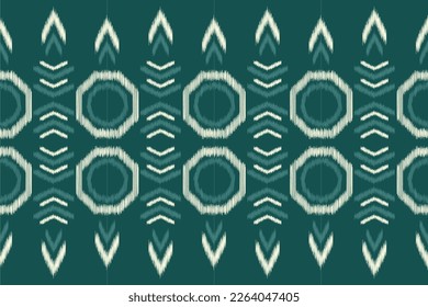 Ethnic fabric ikat pattern geometric style.African ikat embroidery Ethnic oriental pattern green background. Abstract,vector,illustration.Use for texture,clothing,wrapping,decoration,carpet.