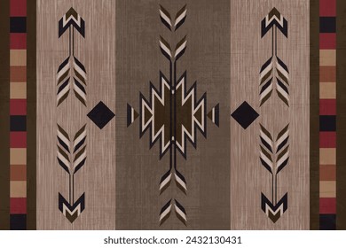 Ethnic fabric pattern, brown, black, cream, red, geometric design for textiles and clothing, blankets, rugs, blankets, vector illustration.