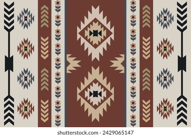Ethnic fabric pattern, brown, cream, black, geometric shapes for textiles and clothing, blankets, rugs, blankets, vector illustration.