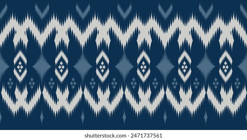Concepto de patrón de tela étnica. fondo de diseño de patrón de tela étnica ikat azul, gris.
