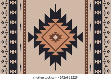 Ethnische Stoffmuster, Creme, schwarz, braun, geometrische Formen für Textilien und Kleidung, Decken, Teppiche, Decken, Vektor-Illustration.