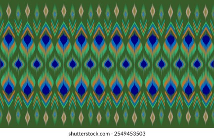 Ethnic fabric pattern design. Gradient blue background with peacock tail pattern for printing on fashion fabric, carpet, curtain, wallpaper or other accessories.