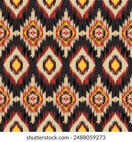 Patrón de tela étnica geométrica y bordado Ikat africano Estilo étnico, para textura, ropa, envoltura, decoración, alfombra.