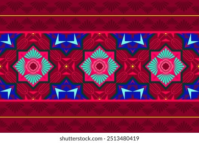 Ethnic fabric pattern with geometric elements, colorful vector design with wallpaper, background, shirt pattern and more.