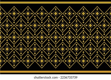 Estilo geométrico del tejido étnico. Sarong Aztec Patrón étnico oriental tradicional de fondo de oro negro. Resumen,vector,ilustración. uso para textura, ropa, envoltura, decoración, alfombra.