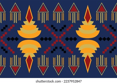 Ethnic fabric pattern geometric style. Sarong Aztec Ethnic oriental pattern traditional blue background. Abstract,vector,illustration. Use for texture,clothing,wrapping,decoration,carpet.