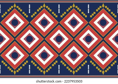 Ethnic fabric pattern geometric style. Sarong Aztec Ethnic oriental pattern traditional orange blue background. Abstract,vector,illustration. Use for texture,clothing,wrapping,decoration,carpet.