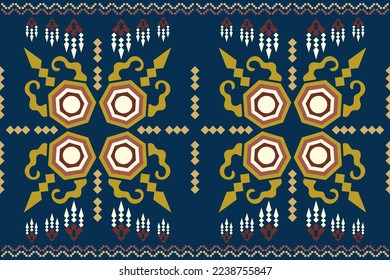 Ethnic fabric pattern geometric style. Sarong Aztec Ethnic oriental pattern traditional blue background. Abstract,vector,illustration. use for texture,clothing,wrapping,decoration,carpet.