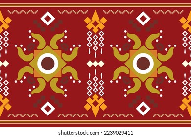 Ethnic fabric pattern geometric style. Sarong Aztec Ethnic oriental pattern traditional Crimson Red background. Abstract,vector,illustration. use for texture,clothing,wrapping,decoration,carpet.